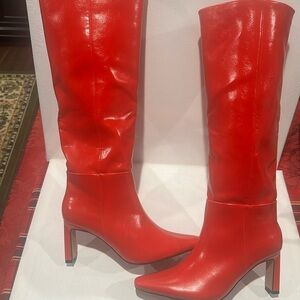 NY & C Red Tall Boots with Half Side Zipper and 3” heels.